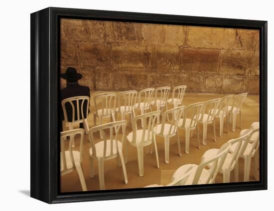 Ultra-Orthodox Jewish Man Sits During a Procession Bringing a Torah Scroll from the Western Wall-null-Framed Premier Image Canvas