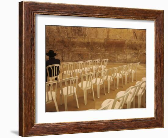 Ultra-Orthodox Jewish Man Sits During a Procession Bringing a Torah Scroll from the Western Wall-null-Framed Photographic Print