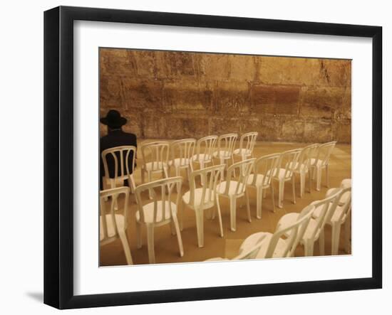 Ultra-Orthodox Jewish Man Sits During a Procession Bringing a Torah Scroll from the Western Wall-null-Framed Photographic Print