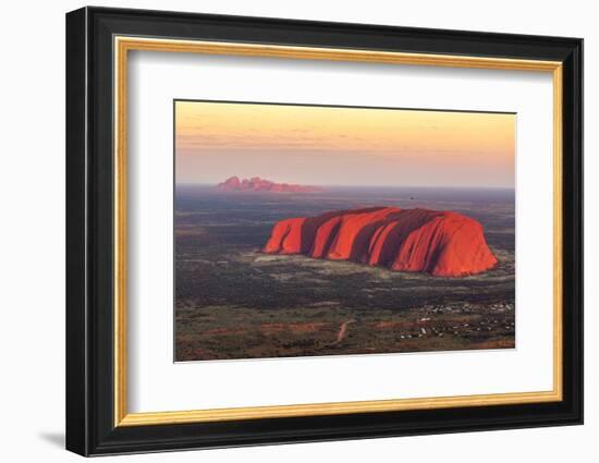 Uluru and Kata Tjuta at sunrise, Aerial view. Northern Territory, Australia-Francesco Riccardo Iacomino-Framed Photographic Print