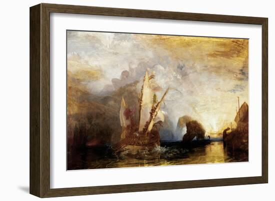 Ulysses flees with his companions, while Polyphem throws rocks at their ships without hitting them.-Joseph Mallord William Turner-Framed Giclee Print