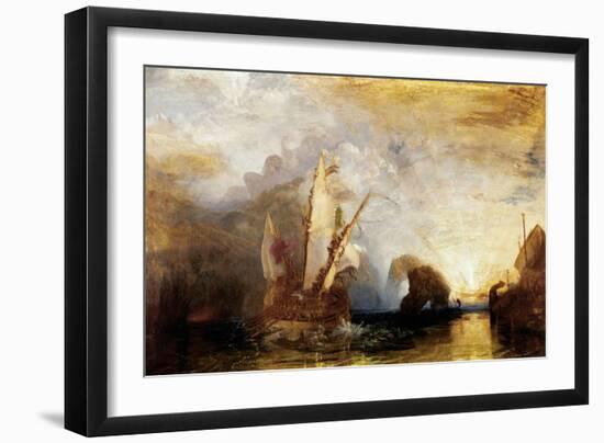 Ulysses flees with his companions, while Polyphem throws rocks at their ships without hitting them.-Joseph Mallord William Turner-Framed Giclee Print