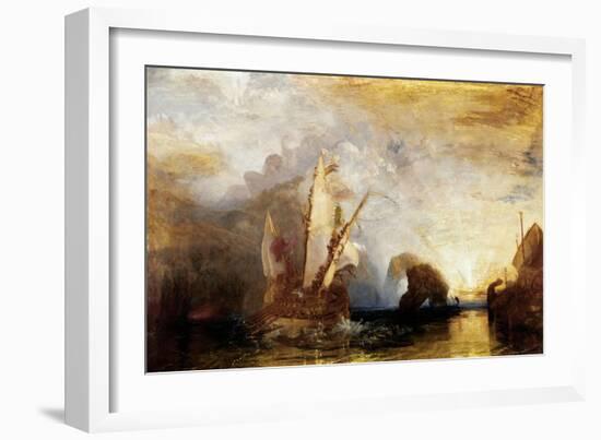 Ulysses flees with his companions, while Polyphem throws rocks at their ships without hitting them.-Joseph Mallord William Turner-Framed Giclee Print