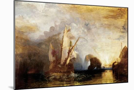 Ulysses flees with his companions, while Polyphem throws rocks at their ships without hitting them.-Joseph Mallord William Turner-Mounted Giclee Print