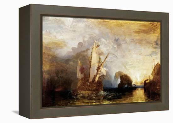 Ulysses flees with his companions, while Polyphem throws rocks at their ships without hitting them.-Joseph Mallord William Turner-Framed Premier Image Canvas