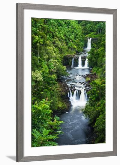 Umauma Falls along the lush Hamakua Coast, The Big Island, Hawaii, USA-Russ Bishop-Framed Premium Photographic Print