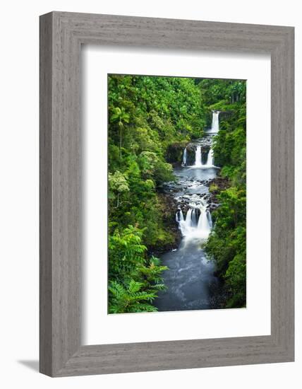 Umauma Falls along the lush Hamakua Coast, The Big Island, Hawaii, USA-Russ Bishop-Framed Photographic Print