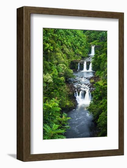 Umauma Falls along the lush Hamakua Coast, The Big Island, Hawaii, USA-Russ Bishop-Framed Photographic Print