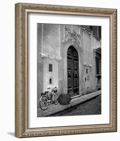 Umbrella and Bicycle by the Door-Igor Maloratsky-Framed Art Print