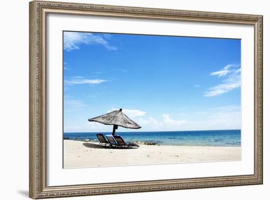 Umbrella on the Beach on a Sunny Day, Chintheche Beach, Lake Malawi, Africa-Yolanda387-Framed Photographic Print