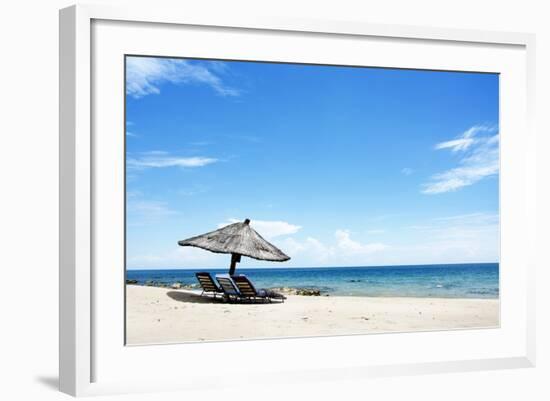 Umbrella on the Beach on a Sunny Day, Chintheche Beach, Lake Malawi, Africa-Yolanda387-Framed Photographic Print