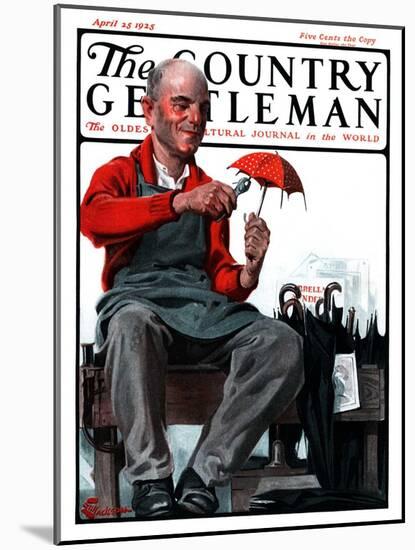 "Umbrella Repair Man," Country Gentleman Cover, April 25, 1925-Elbert Mcgran Jackson-Mounted Giclee Print