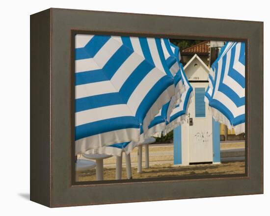 Umbrellas and Beach Hut, Jesolo, Venetian Lagoon, Veneto, Italy, Europe-James Emmerson-Framed Premier Image Canvas