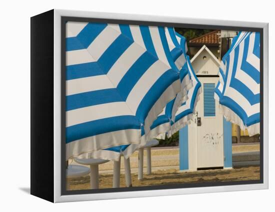 Umbrellas and Beach Hut, Jesolo, Venetian Lagoon, Veneto, Italy, Europe-James Emmerson-Framed Premier Image Canvas