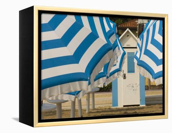 Umbrellas and Beach Hut, Jesolo, Venetian Lagoon, Veneto, Italy, Europe-James Emmerson-Framed Premier Image Canvas