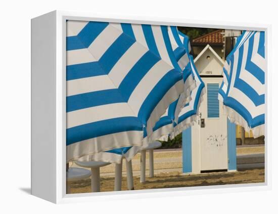 Umbrellas and Beach Hut, Jesolo, Venetian Lagoon, Veneto, Italy, Europe-James Emmerson-Framed Premier Image Canvas