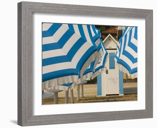 Umbrellas and Beach Hut, Jesolo, Venetian Lagoon, Veneto, Italy, Europe-James Emmerson-Framed Photographic Print