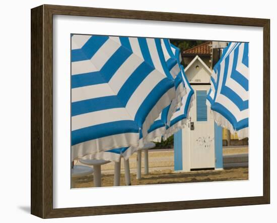 Umbrellas and Beach Hut, Jesolo, Venetian Lagoon, Veneto, Italy, Europe-James Emmerson-Framed Photographic Print