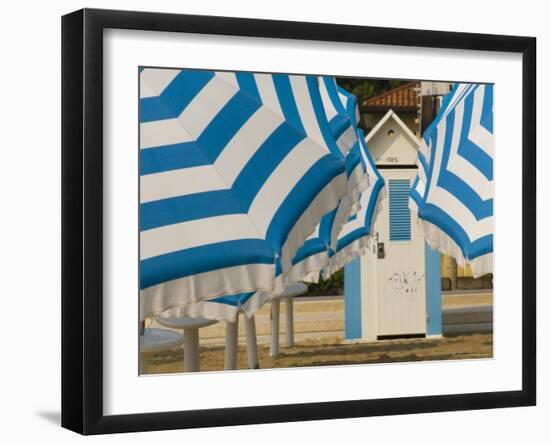 Umbrellas and Beach Hut, Jesolo, Venetian Lagoon, Veneto, Italy, Europe-James Emmerson-Framed Photographic Print