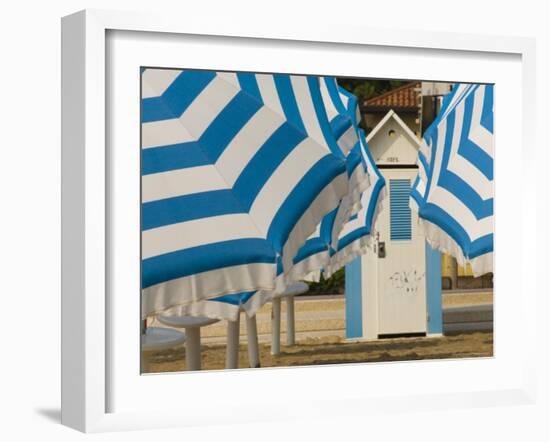 Umbrellas and Beach Hut, Jesolo, Venetian Lagoon, Veneto, Italy, Europe-James Emmerson-Framed Photographic Print