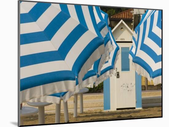 Umbrellas and Beach Hut, Jesolo, Venetian Lagoon, Veneto, Italy, Europe-James Emmerson-Mounted Photographic Print