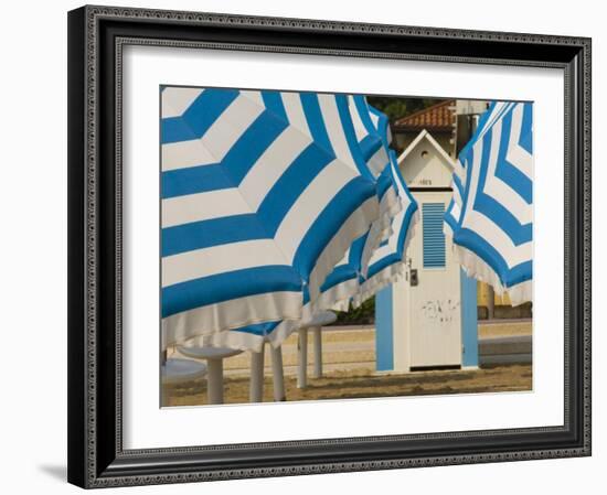 Umbrellas and Beach Hut, Jesolo, Venetian Lagoon, Veneto, Italy, Europe-James Emmerson-Framed Photographic Print