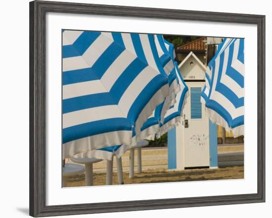 Umbrellas and Beach Hut, Jesolo, Venetian Lagoon, Veneto, Italy, Europe-James Emmerson-Framed Photographic Print