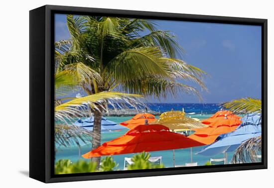 Umbrellas and Shade at Castaway Cay, Bahamas, Caribbean-Kymri Wilt-Framed Premier Image Canvas