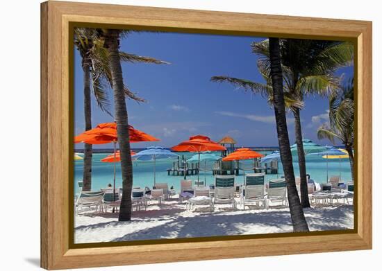Umbrellas and Shade at Castaway Cay, Bahamas, Caribbean-Kymri Wilt-Framed Premier Image Canvas