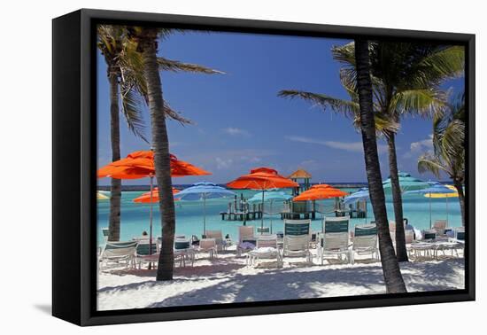 Umbrellas and Shade at Castaway Cay, Bahamas, Caribbean-Kymri Wilt-Framed Premier Image Canvas