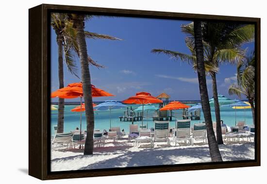 Umbrellas and Shade at Castaway Cay, Bahamas, Caribbean-Kymri Wilt-Framed Premier Image Canvas