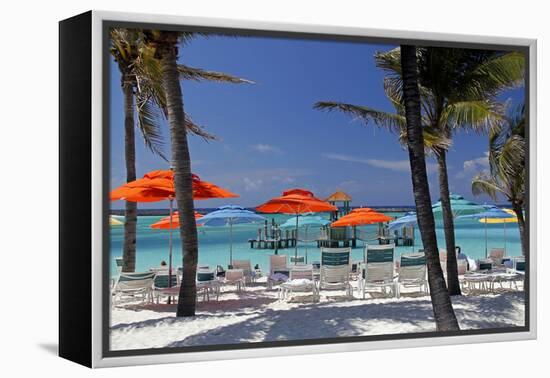 Umbrellas and Shade at Castaway Cay, Bahamas, Caribbean-Kymri Wilt-Framed Premier Image Canvas