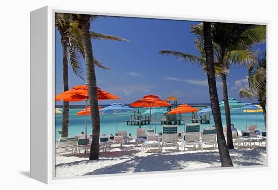 Umbrellas and Shade at Castaway Cay, Bahamas, Caribbean-Kymri Wilt-Framed Premier Image Canvas