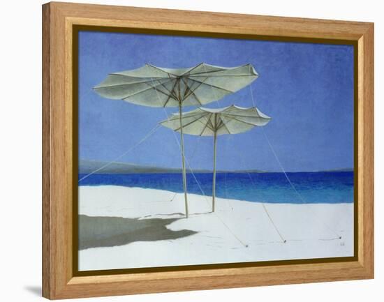 Umbrellas, Greece, 1995-Lincoln Seligman-Framed Premier Image Canvas