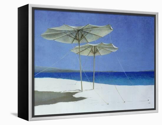 Umbrellas, Greece, 1995-Lincoln Seligman-Framed Premier Image Canvas