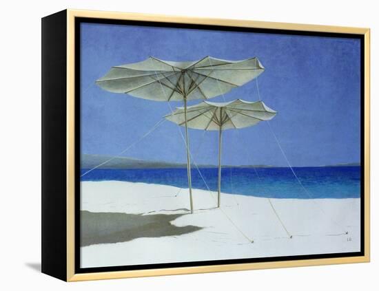 Umbrellas, Greece, 1995-Lincoln Seligman-Framed Premier Image Canvas