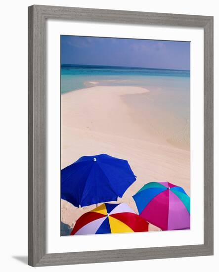 Umbrellas on Beach, Maldives-Stuart Westmorland-Framed Photographic Print