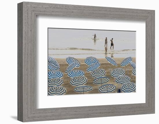 Umbrellas on the Beach, Family in the Sea, Jesolo, Venetian Lagoon, Veneto, Italy-James Emmerson-Framed Photographic Print