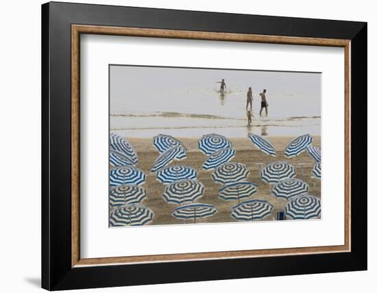 Umbrellas on the Beach, Family in the Sea, Jesolo, Venetian Lagoon, Veneto, Italy-James Emmerson-Framed Photographic Print