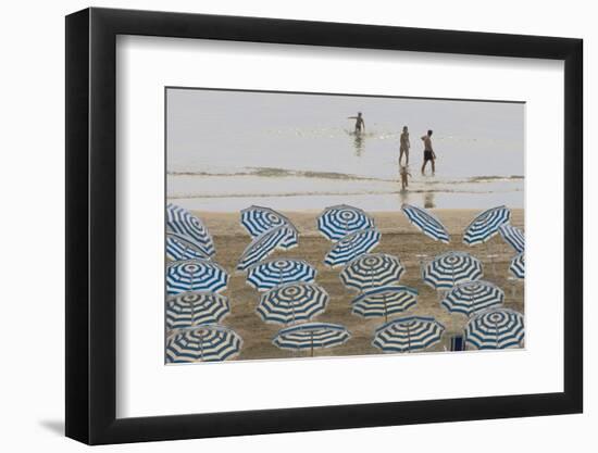 Umbrellas on the Beach, Family in the Sea, Jesolo, Venetian Lagoon, Veneto, Italy-James Emmerson-Framed Photographic Print