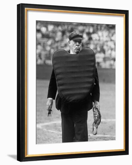 Umpire Bill Summers Glaring Toward Cleveland Indians Dugout-George Silk-Framed Premium Photographic Print