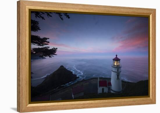 Umpqua River Lighthouse at sunset, Cape Disappointment, Oregon, USA-Panoramic Images-Framed Premier Image Canvas