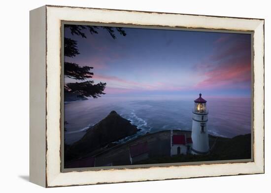 Umpqua River Lighthouse at sunset, Cape Disappointment, Oregon, USA-Panoramic Images-Framed Premier Image Canvas