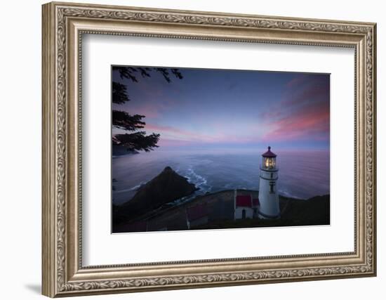 Umpqua River Lighthouse at sunset, Cape Disappointment, Oregon, USA-Panoramic Images-Framed Photographic Print