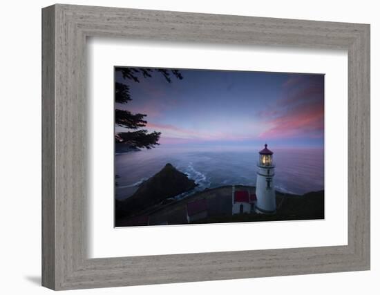 Umpqua River Lighthouse at sunset, Cape Disappointment, Oregon, USA-Panoramic Images-Framed Photographic Print