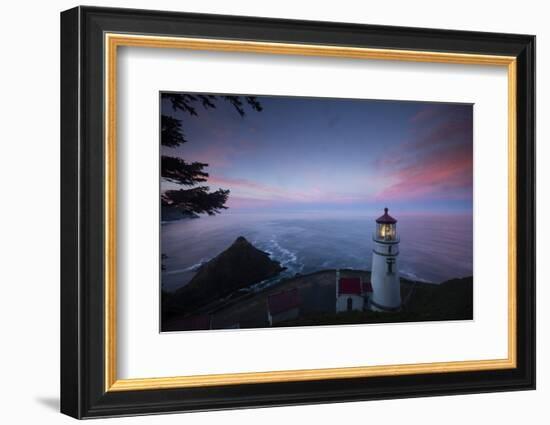 Umpqua River Lighthouse at sunset, Cape Disappointment, Oregon, USA-Panoramic Images-Framed Photographic Print