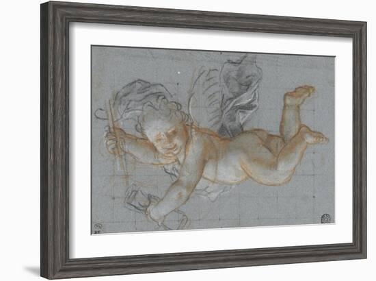 Un amour planant dans les airs, un objet dans chaque main ; deux amours volant se donnant la main-Antoine Coypel-Framed Giclee Print