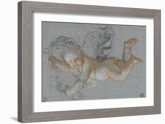 Un amour planant dans les airs, un objet dans chaque main ; deux amours volant se donnant la main-Antoine Coypel-Framed Giclee Print