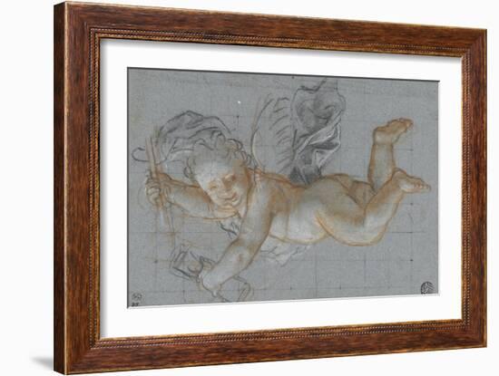 Un amour planant dans les airs, un objet dans chaque main ; deux amours volant se donnant la main-Antoine Coypel-Framed Giclee Print