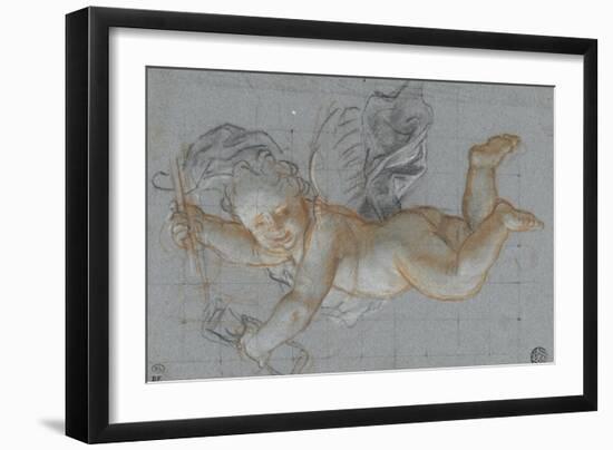 Un amour planant dans les airs, un objet dans chaque main ; deux amours volant se donnant la main-Antoine Coypel-Framed Giclee Print